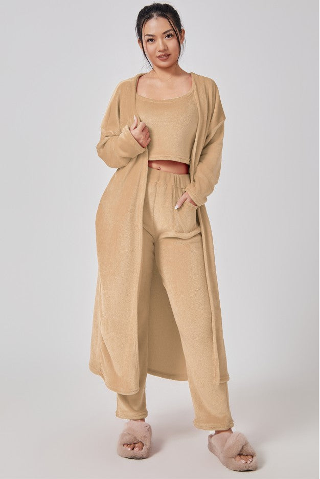 Conjunto de pijama acogedor, conjunto de descanso de 3 piezas, ropa de estar por casa bonita, conjuntos de traje cálidos, conjunto a juego, conjunto de descanso, conjuntos de pantalón de 3 piezas, vestido de invierno para mujer