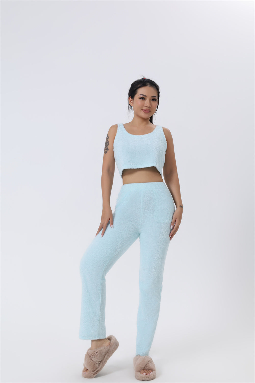Conjunto de pijama acogedor, conjunto de descanso de 3 piezas, ropa de estar por casa bonita, conjuntos de traje cálidos, conjunto a juego, conjunto de descanso, conjuntos de pantalón de 3 piezas, vestido de invierno para mujer
