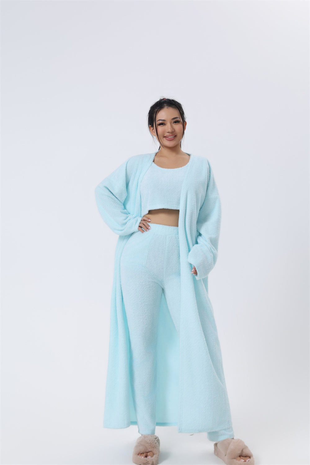 Conjunto de pijama acogedor, conjunto de descanso de 3 piezas, ropa de estar por casa bonita, conjuntos de traje cálidos, conjunto a juego, conjunto de descanso, conjuntos de pantalón de 3 piezas, vestido de invierno para mujer