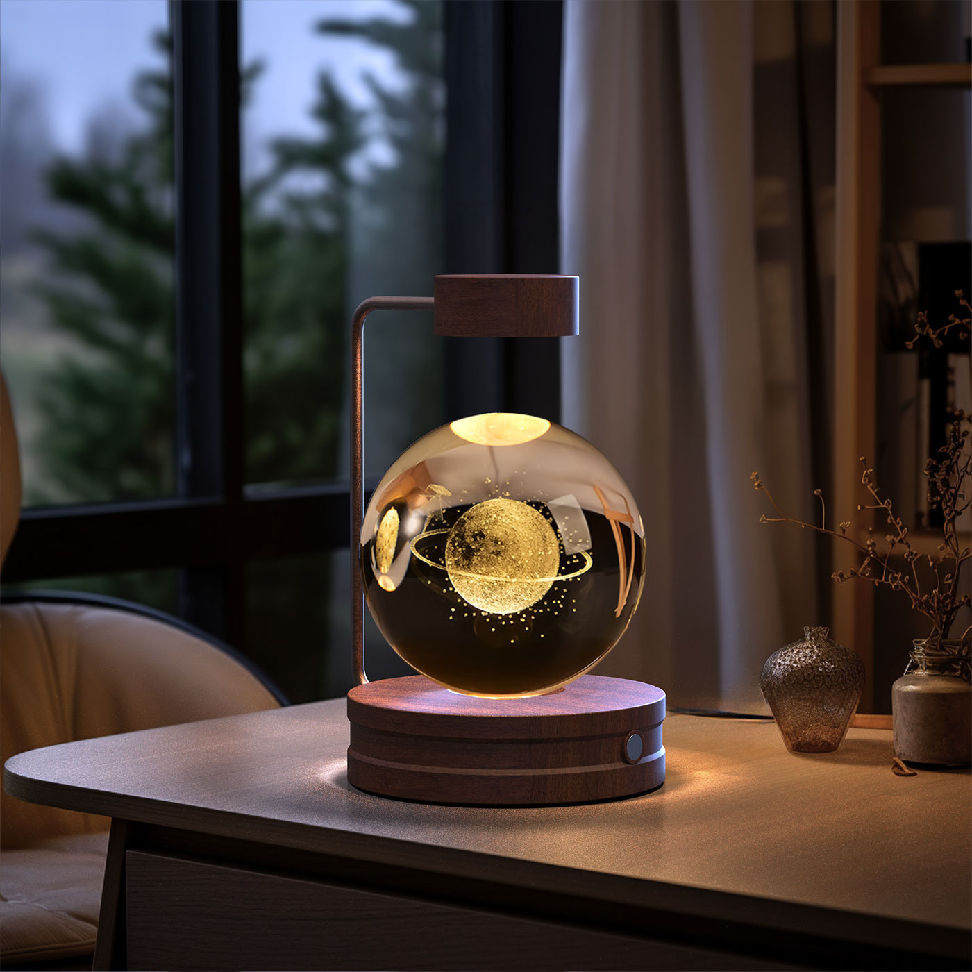 Lámpara de noche interior con forma de dinosaurio cósmico y bola de cristal, alimentación USB, luz cálida para mesita de noche, regalo de cumpleaños.