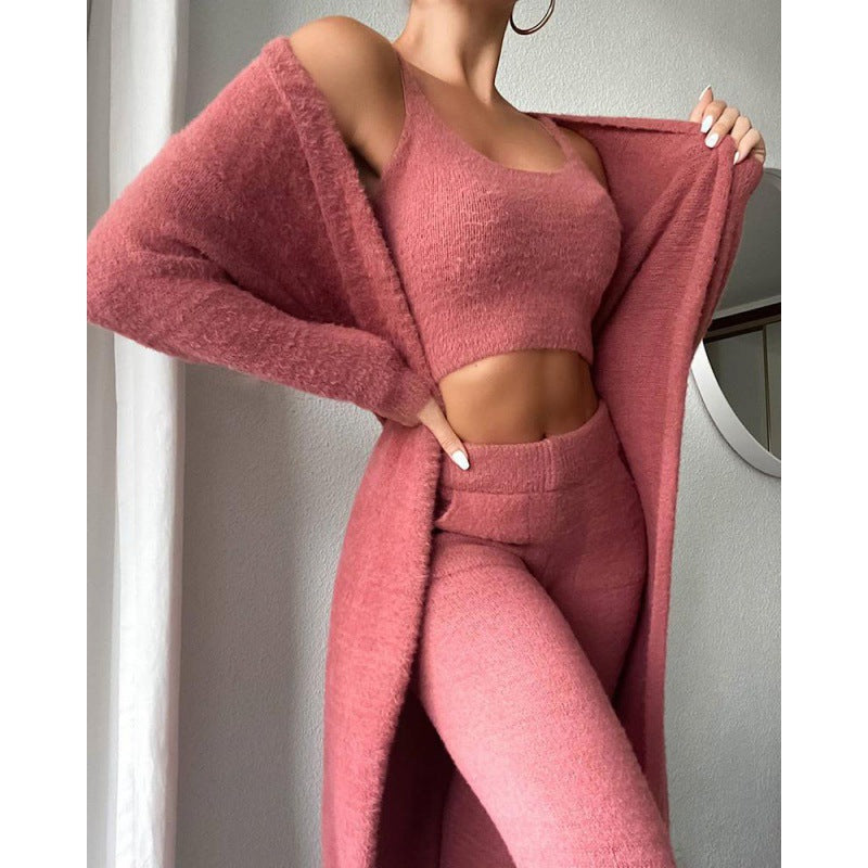 Conjunto de pijama acogedor, conjunto de descanso de 3 piezas, ropa de estar por casa bonita, conjuntos de traje cálidos, conjunto a juego, conjunto de descanso, conjuntos de pantalón de 3 piezas, vestido de invierno para mujer
