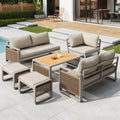 Conjunto de tumbonas de jardín, conjunto de muebles para 6-7 personas, sofá de jardín de cuerda tejida a mano