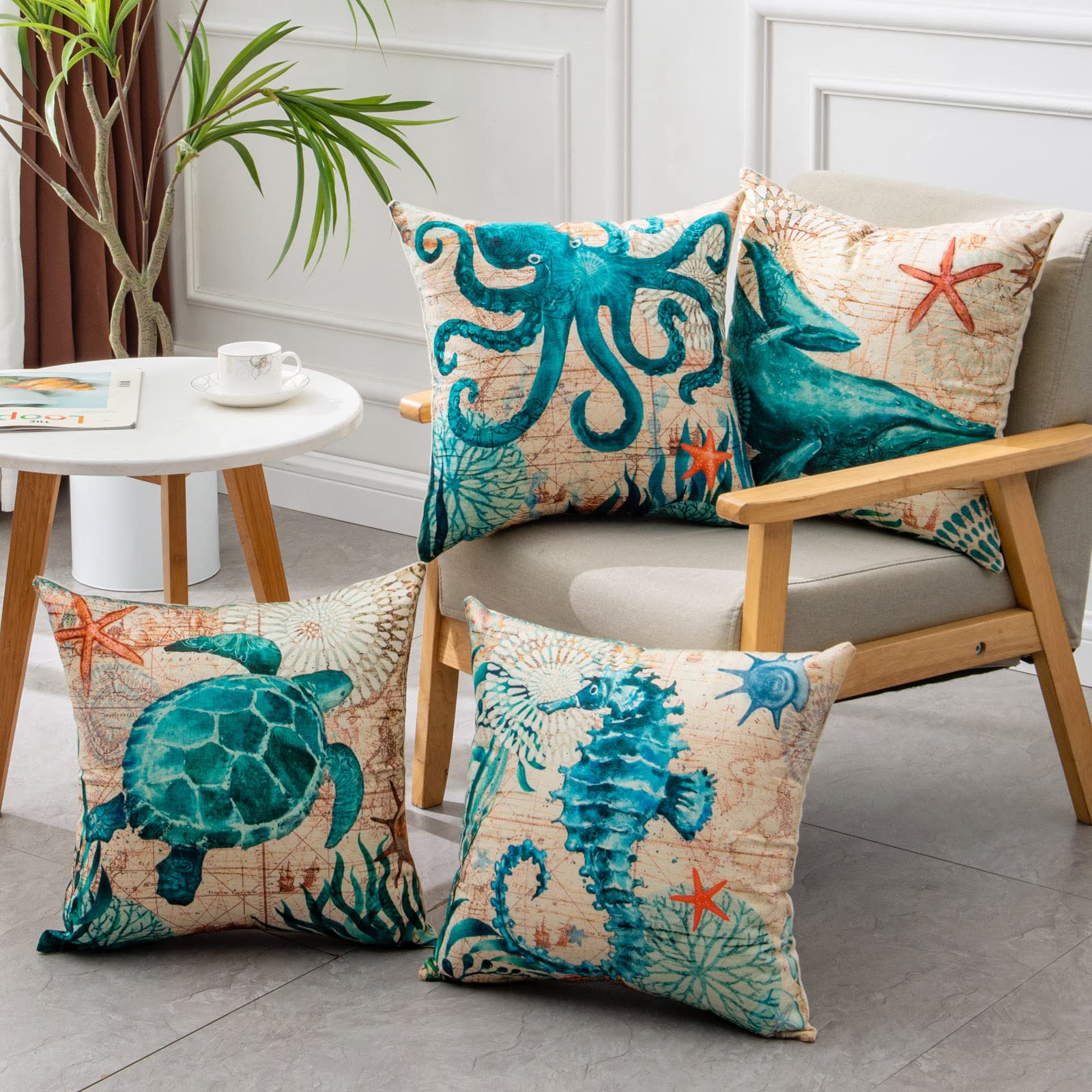 Fundas de cojín con estampado de tortugas marinas para la decoración del hogar, sofá o silla.