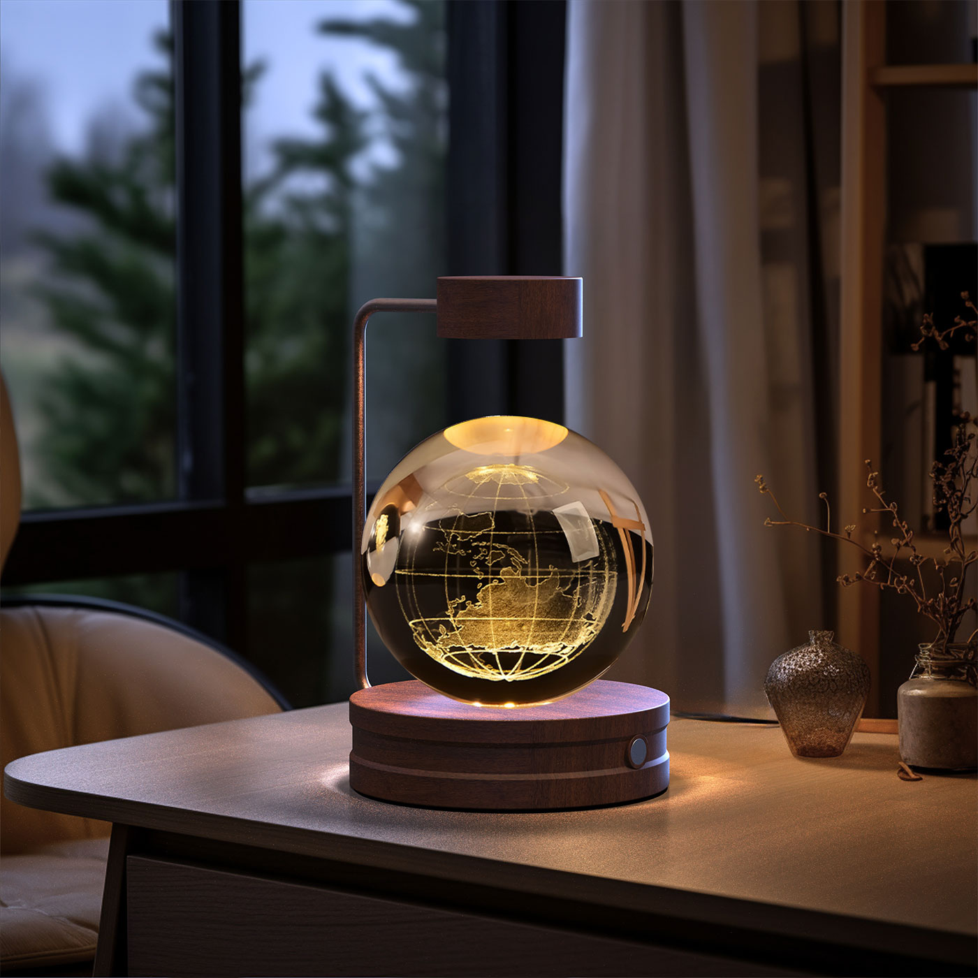 Lámpara de noche interior con forma de dinosaurio cósmico y bola de cristal, alimentación USB, luz cálida para mesita de noche, regalo de cumpleaños.