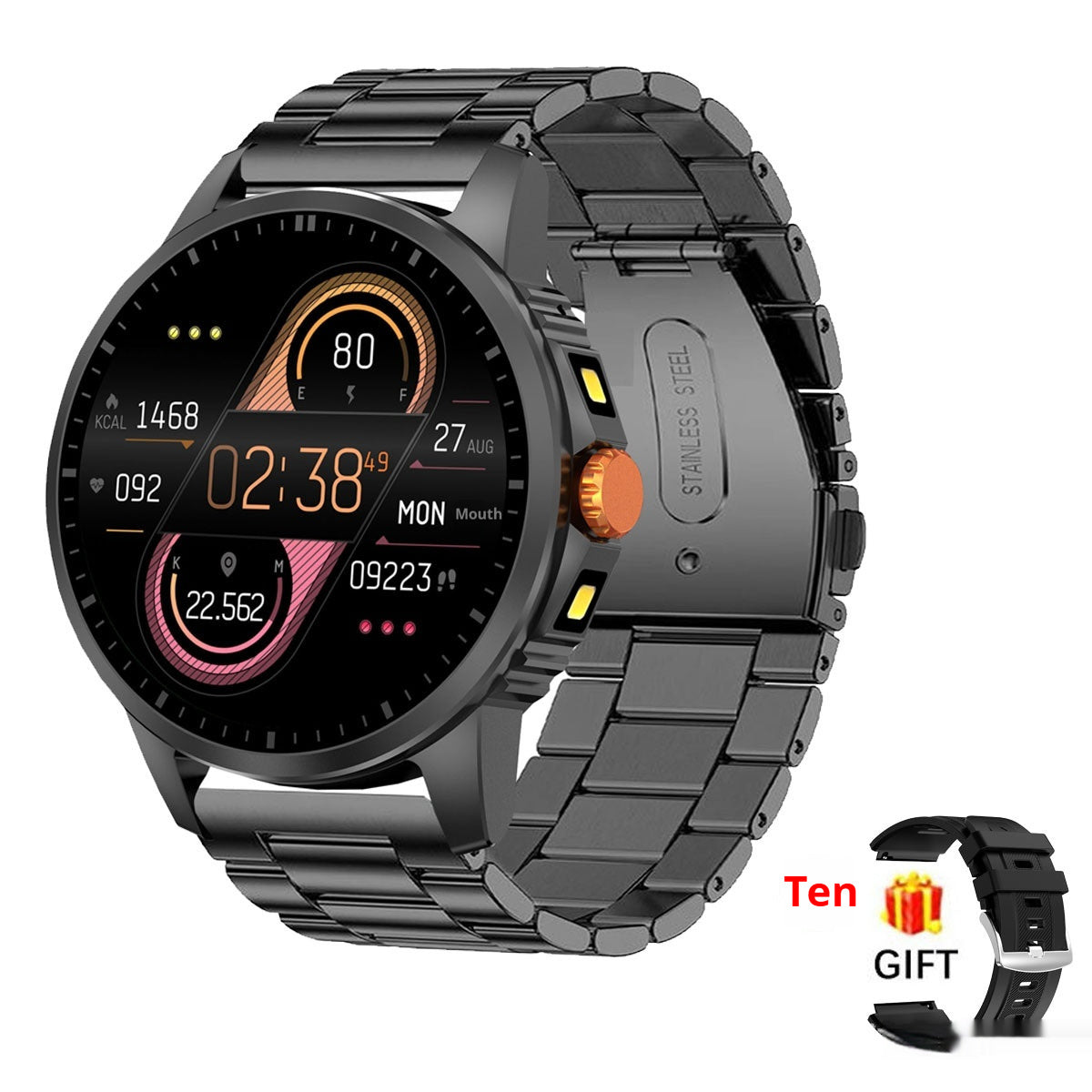 Reloj inteligente V5 con pantalla redonda, linterna dual y Bluetooth.