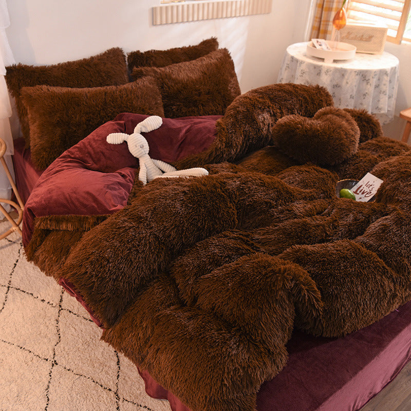 Funda nórdica de felpa gruesa de lujo, tamaño Queen/King, funda de edredón cálida de invierno, funda de almohada, juego de ropa de cama esponjosa y mullida para el cuerpo en invierno, para mantener el calor corporal.
