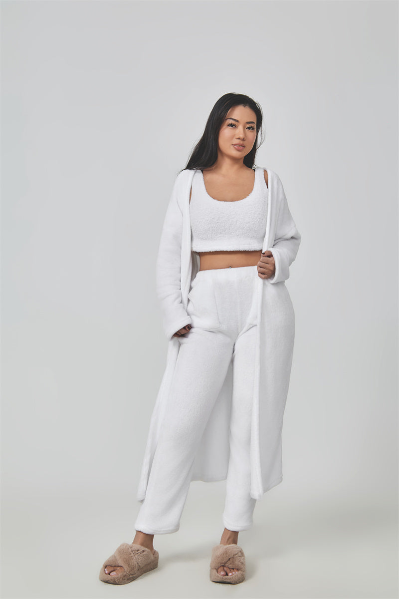 Conjunto de pijama acogedor, conjunto de descanso de 3 piezas, ropa de estar por casa bonita, conjuntos de traje cálidos, conjunto a juego, conjunto de descanso, conjuntos de pantalón de 3 piezas, vestido de invierno para mujer