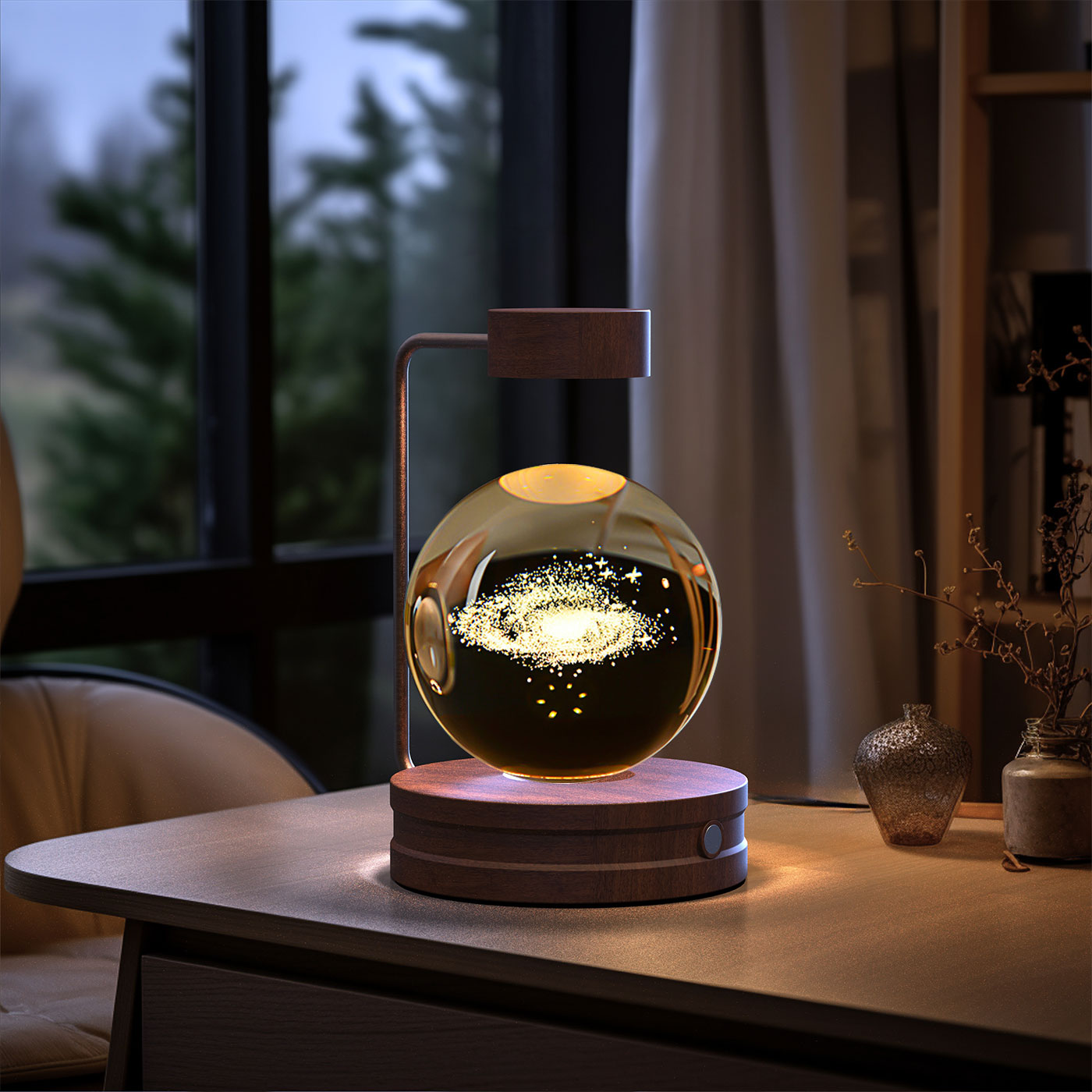 Lámpara de noche interior con forma de dinosaurio cósmico y bola de cristal, alimentación USB, luz cálida para mesita de noche, regalo de cumpleaños.